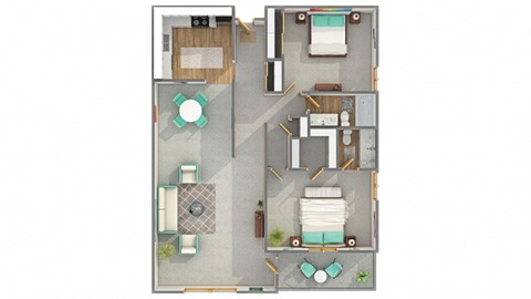Floor plan for 2 beds, 1.5 baths, 1327 sqft